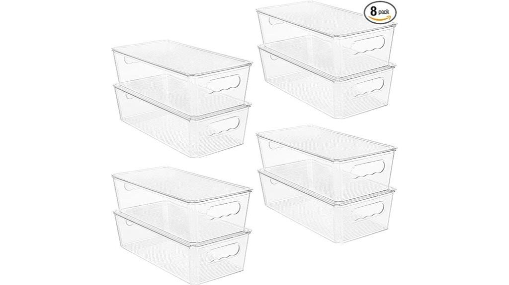 eight transparent storage bins