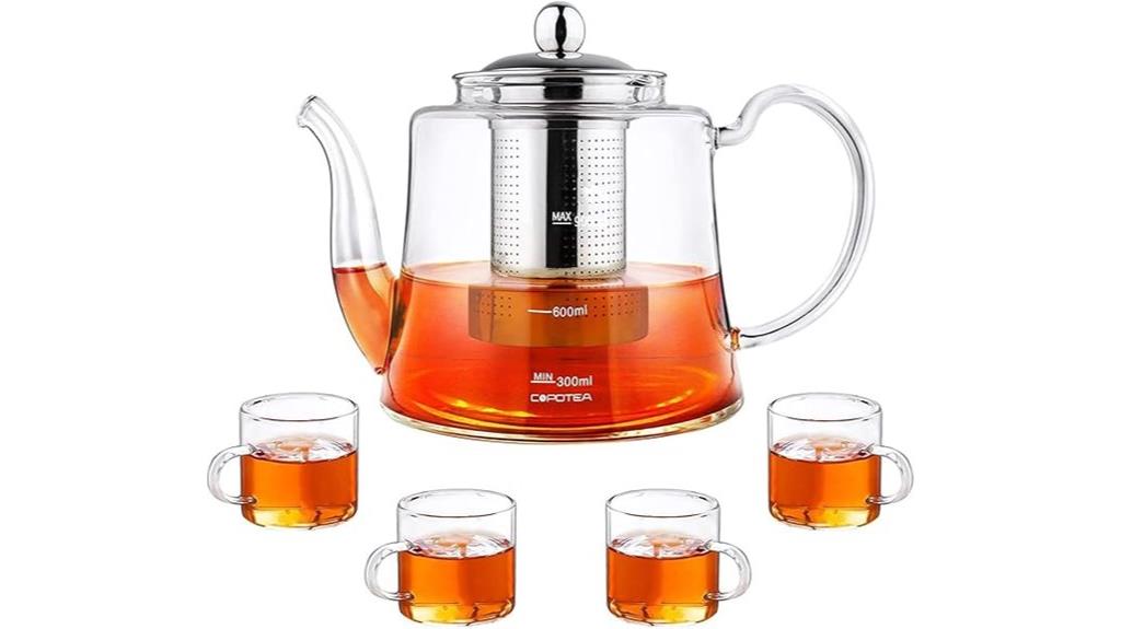 glass kettle set with cups