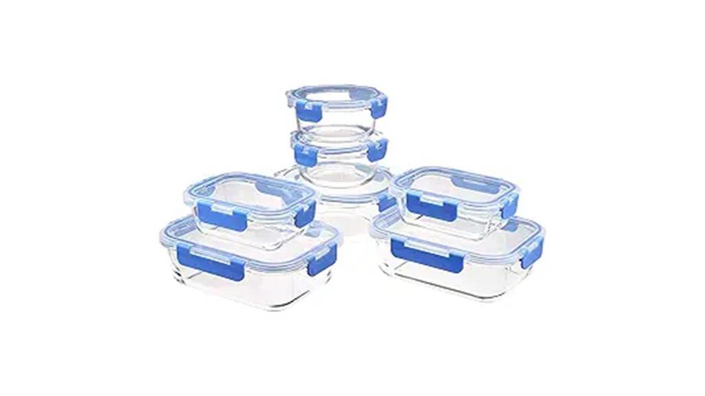 seven glass containers with lids