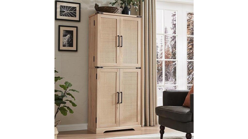 tall pantry with rattan doors