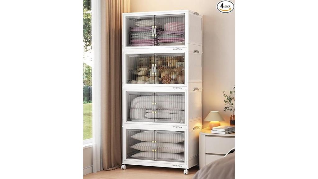 white stackable storage bins