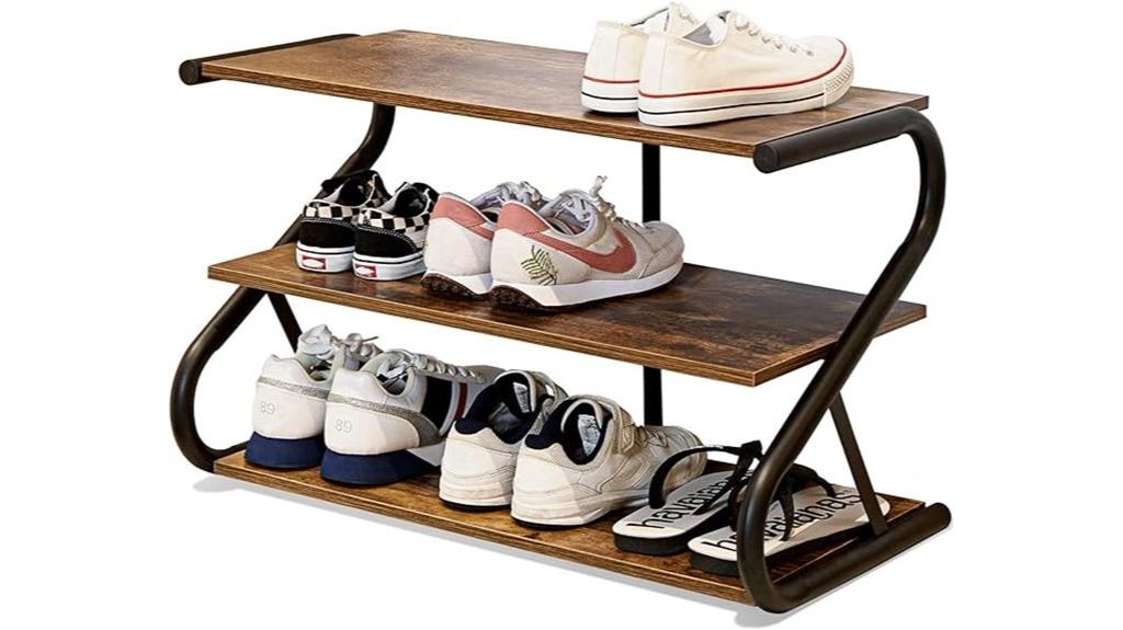 wooden shoe rack metal frame