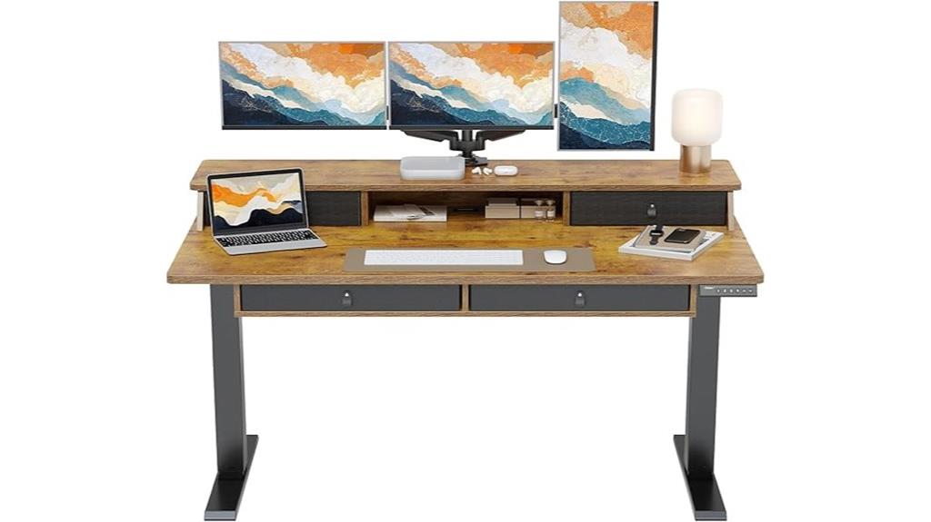 adjustable desk with drawers