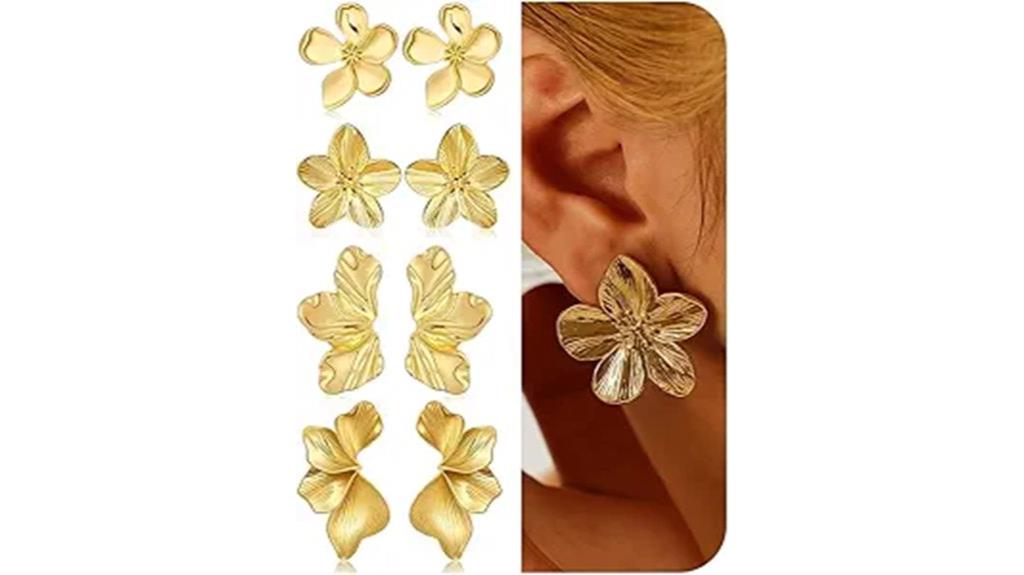 bold gold flower earrings