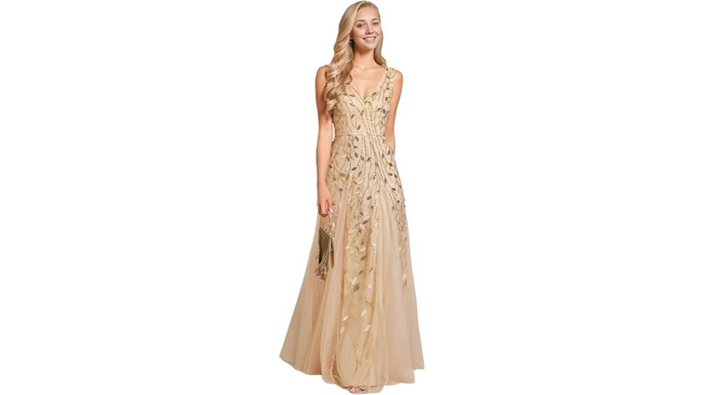 elegant sleeveless v neck gown