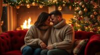 festive couple cozy photos