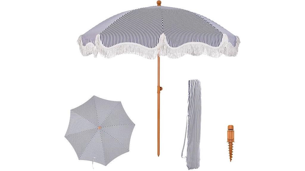large beach umbrella with fringe