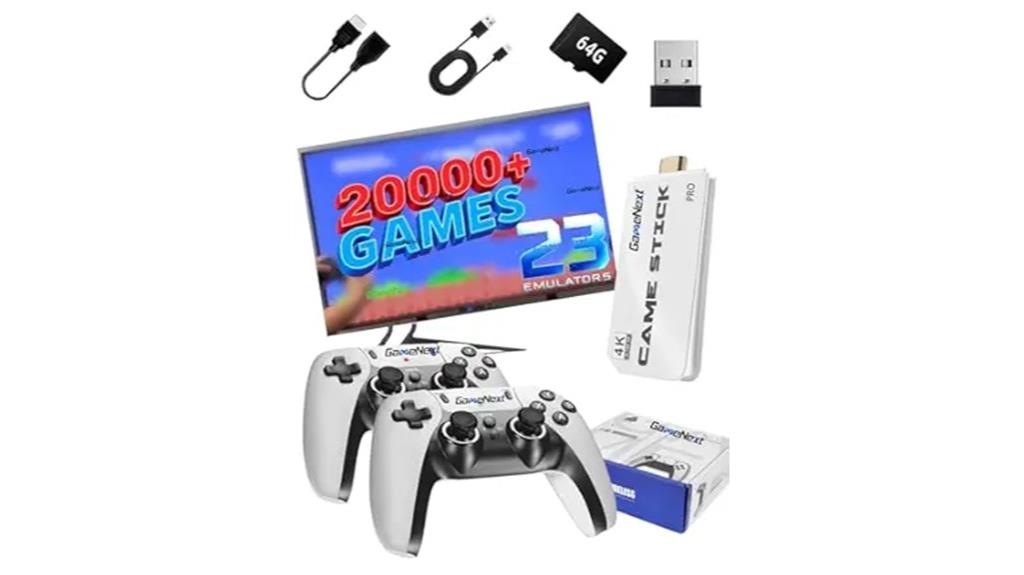 retro gaming console with wireless controllers