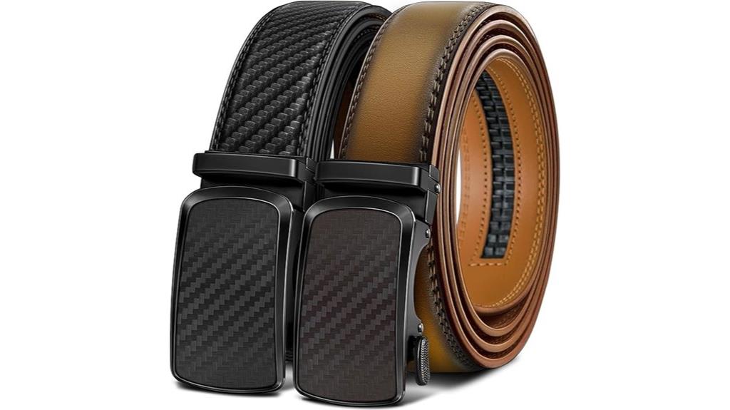 two leather ratchet belts