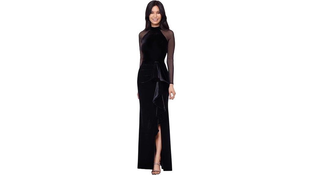 velvet illusion sleeve gown