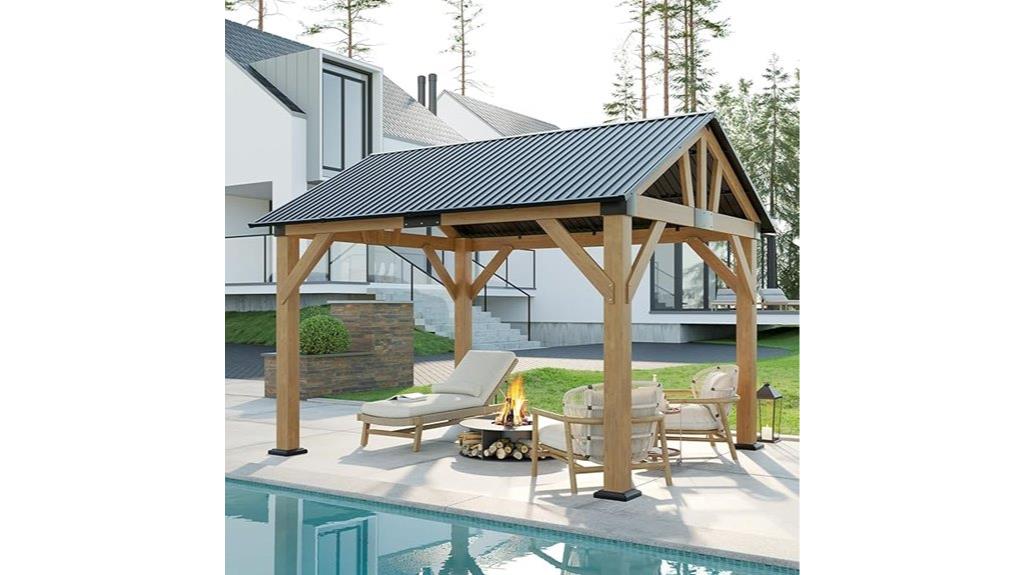 wood gazebo with steel roof