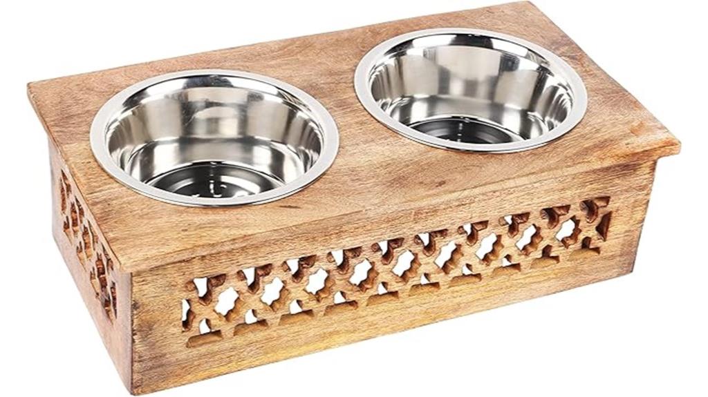 wooden pet feeding station
