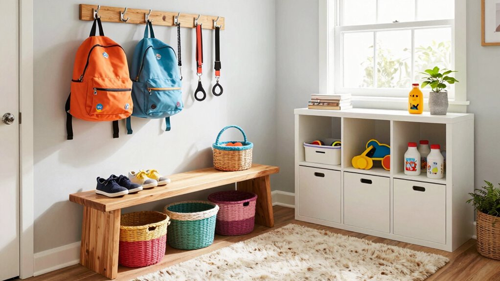 organized mudroom shoe storage